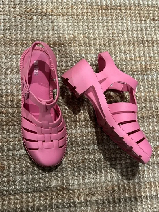 Like new! Melissa Pink Chunky Jelly Heeled Sandals - Picture 2 of 6